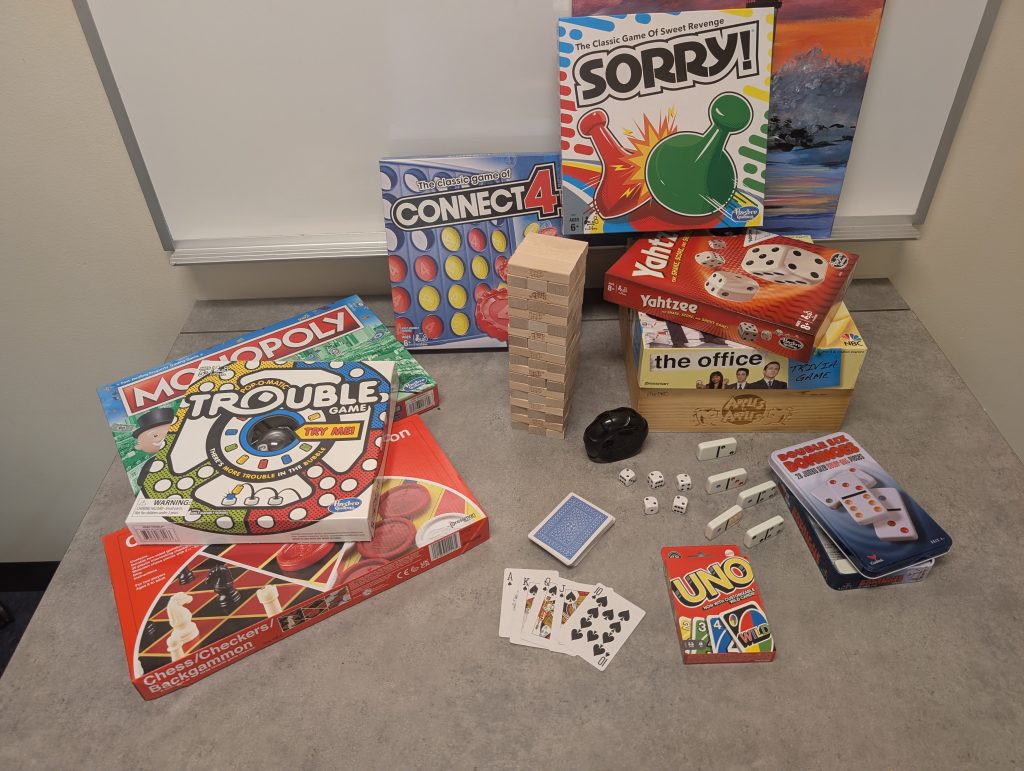 A collection of board and card games to show some of the PRC's offerings.