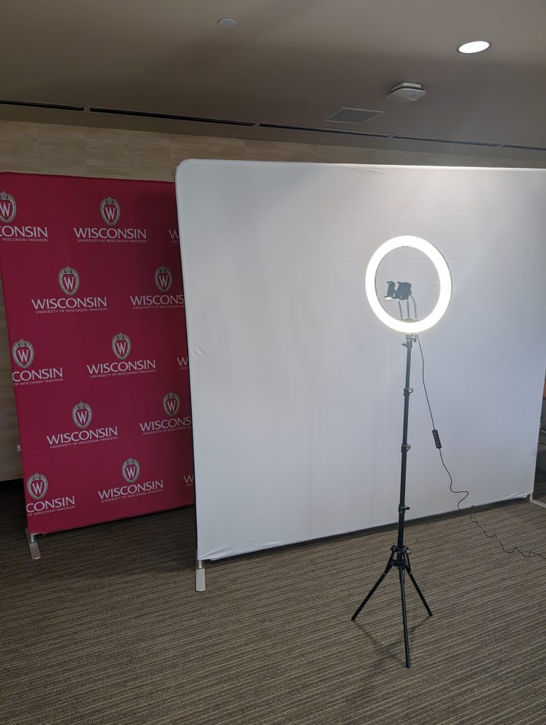 Two backdrops and a ring light to show some of the PRC's offerings.