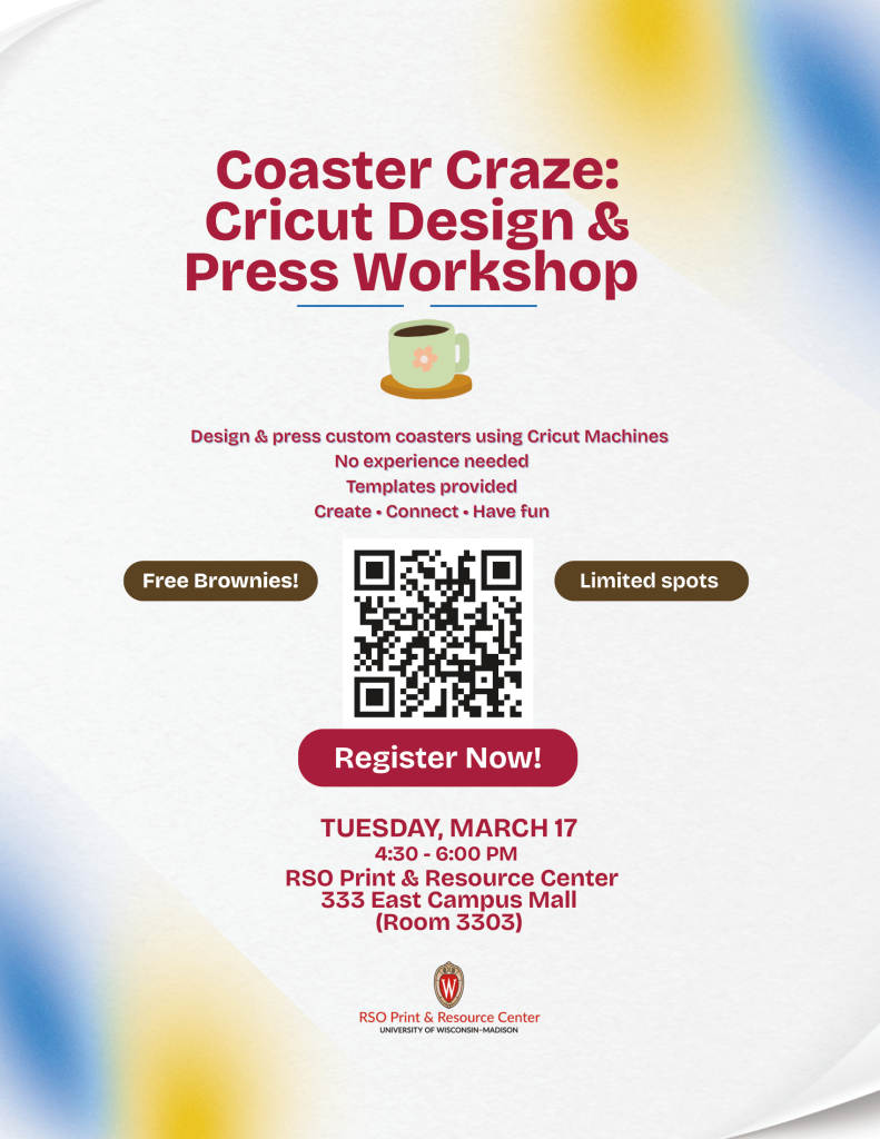 poster for the PRC's custom coaster cricut workshop.