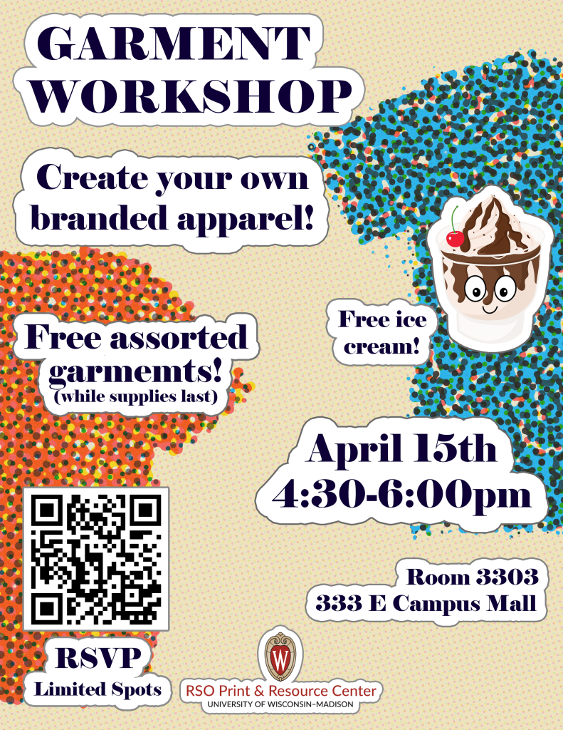 poster for april 15th custom shirt workshop at the prc