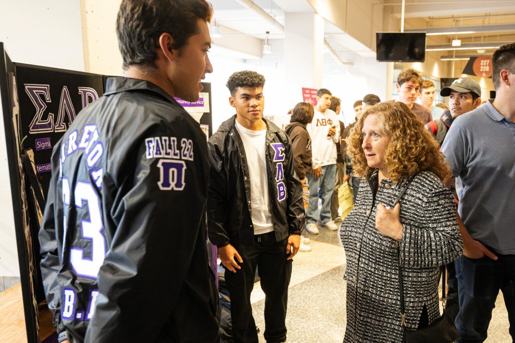 UW Chancellor Jennifer Mnookin tours the annual Fall Student Organization Fair at the Kohl Center