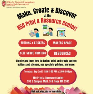 Make, Create, & Discover at the RSO Print & Resource Center workshop flyer.