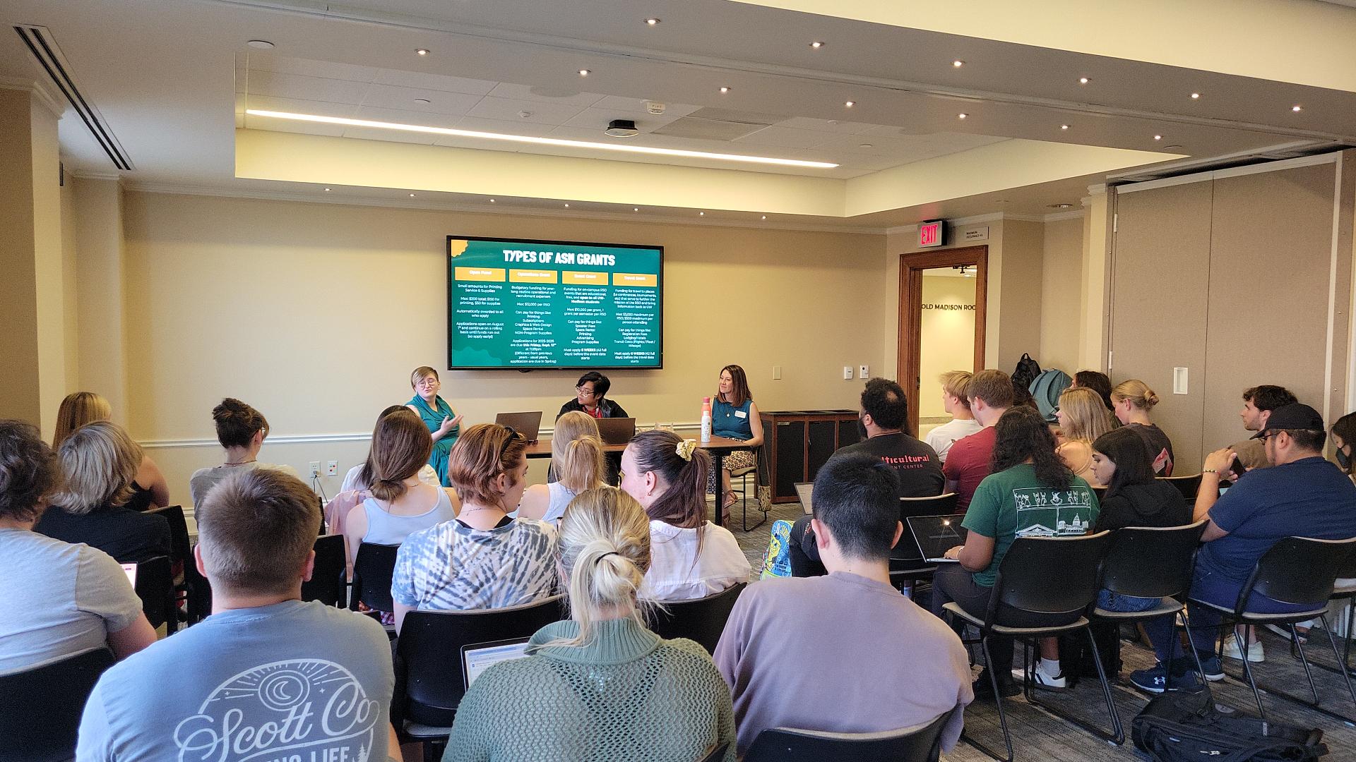 Students listen to a presentation for registered student organizations.