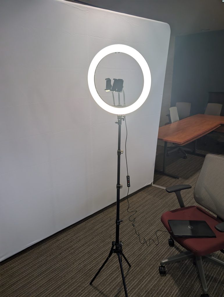 Set up and illuminated ring light.