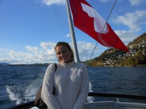 Woman smiling on lake