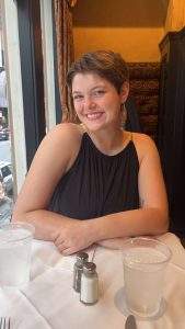 Woman smiling at restaurant