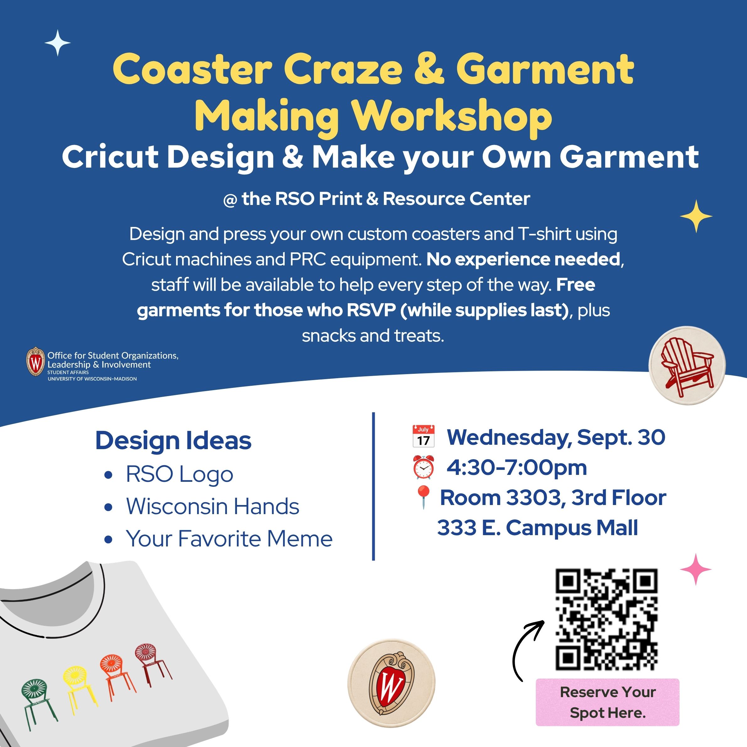 Make your own coaster or t-shirt at the PRC on September 30th from 4:30 to 7pm!